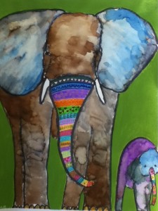 My painting -- mama Elephant and her baby